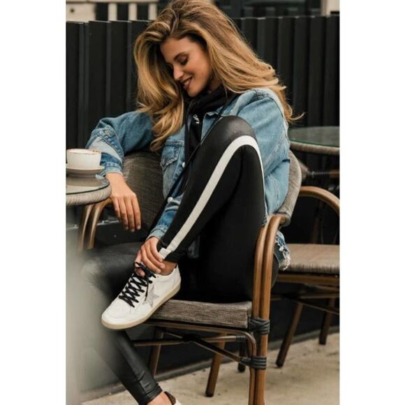 Spanx Faux Leather Side Stripe Leggings Sz. S - Picture 1 of 6